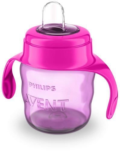 Szklanka dla niemowląt z różowym miękkim ustnikiem 200 ml
