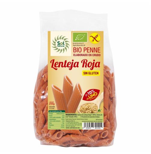 Bio bezglutenowy makaron Penne z czerwoną soczewicą i lnem 250 gr