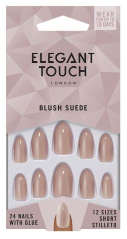 Elegant Touch Kr&oacute;tkie sztuczne paznokcie Stiletto Blush Suede 24 szt