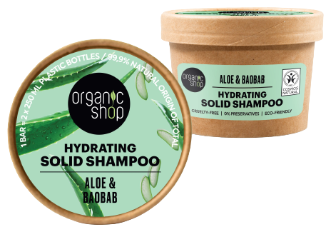 Organic Shop Aloes i Baobab Nawilżający szampon w kostce 60 gr