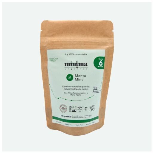 M&iacute;nima Organics Tabletki do pasty do zęb&oacute;w Mint Fluoride Opakowanie uzupełniające 360 sztuk